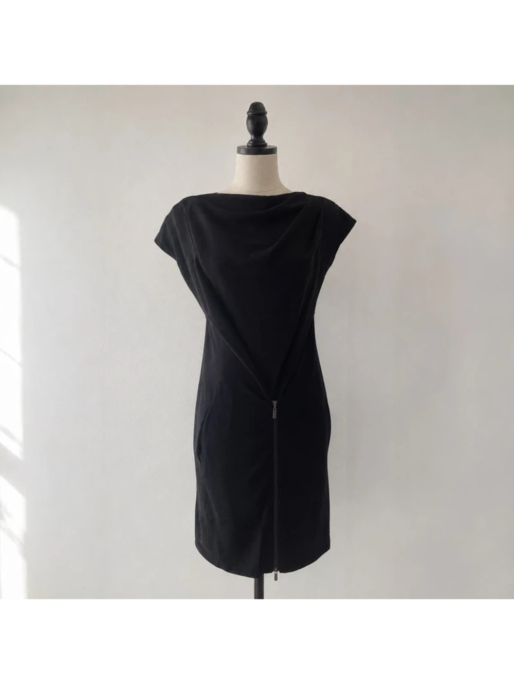 Manoush Black Draped Wool Blend Dress Size M Asymmetric Zip Designer France